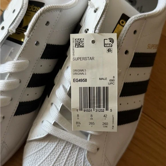 Adidas Superstar White with Black Stripes Men's Sneakers - Picture 2 of 5
